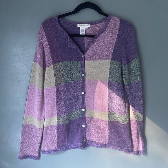 Coldwater Creek Women's MED Purple Patchwork Button Down Cardigan Colorful - Picture 1 of 9